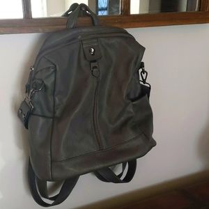 Grey Vegan Leather backpack purse